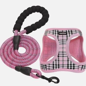 Matilor dog vest girl pink plaid with 5ft leash